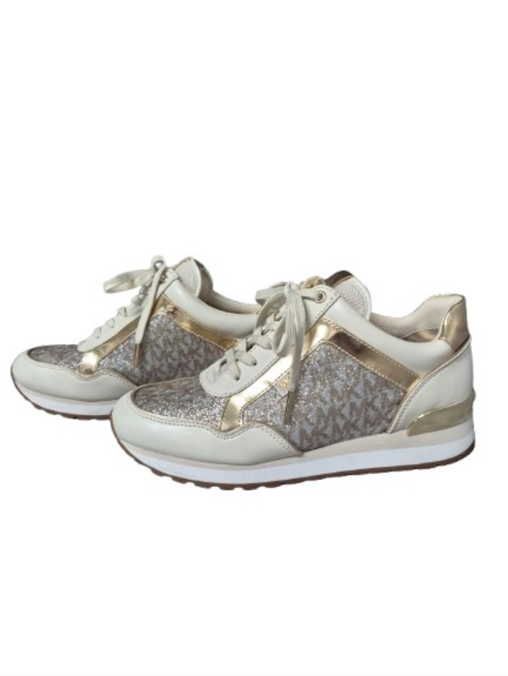MICHAEL Michael Kors White, Gold & Gray Logo Lace-Up Sneakers